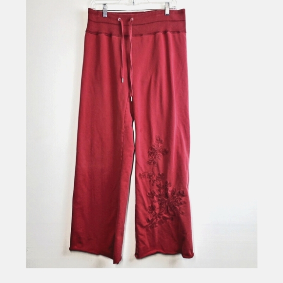 VTG Lucky Brand Small Embroidered Wide Leg Sweatpants Grunge Boho Hippie Y2K Red - Picture 1 of 8